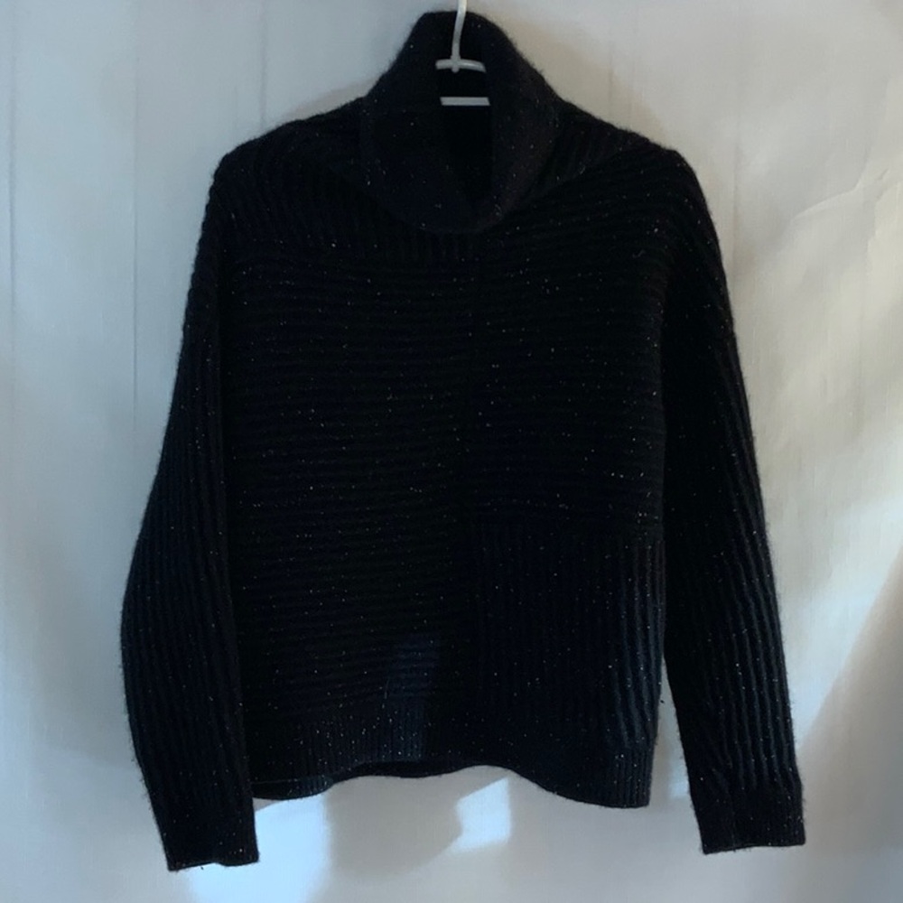 912 Nordstrom Cashmere Black Boxy Turtleneck Sweater with Silver - Picture 9 of 15